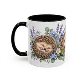 Hedgehog Mug, Lavender Nap, Cute Watercolor Animal Coffee Cup, Hedgehog Lover Gift, 11oz 15oz Ceramic Accent Mug — 11oz / Black — left