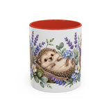 Hedgehog Mug, Lavender Nap, Cute Watercolor Animal Coffee Cup, Hedgehog Lover Gift, 11oz 15oz Ceramic Accent Mug — 11oz / Red — front