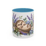 Hedgehog Mug, Lavender Nap, Cute Watercolor Animal Coffee Cup, Hedgehog Lover Gift, 11oz 15oz Ceramic Accent Mug — 11oz / Light Blue — front