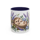 Hedgehog Mug, Lavender Nap, Cute Watercolor Animal Coffee Cup, Hedgehog Lover Gift, 11oz 15oz Ceramic Accent Mug — 11oz / Navy — front