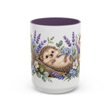 Hedgehog Mug, Lavender Nap, Cute Watercolor Animal Coffee Cup, Hedgehog Lover Gift, 11oz 15oz Ceramic Accent Mug — 15oz / Purple — front