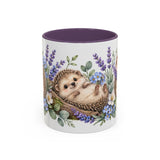 Hedgehog Mug, Lavender Nap, Cute Watercolor Animal Coffee Cup, Hedgehog Lover Gift, 11oz 15oz Ceramic Accent Mug — 11oz / Purple — front
