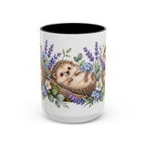 Hedgehog Mug, Lavender Nap, Cute Watercolor Animal Coffee Cup, Hedgehog Lover Gift, 11oz 15oz Ceramic Accent Mug — 15oz / Black — front