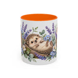Hedgehog Mug, Lavender Nap, Cute Watercolor Animal Coffee Cup, Hedgehog Lover Gift, 11oz 15oz Ceramic Accent Mug — 11oz / Orange — front