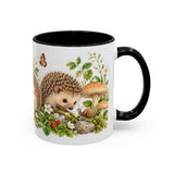 Hedgehog Mug, Mushroom Garden, Cute Watercolor Animal Coffee Cup, Hedgehog Lover Gift, 11oz 15oz Ceramic Accent Mug — 11oz / Black — right