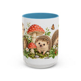 Hedgehog Mug, Mushroom Garden, Cute Watercolor Animal Coffee Cup, Hedgehog Lover Gift, 11oz 15oz Ceramic Accent Mug — 15oz / Light Blue — front
