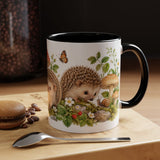 Hedgehog Mug, Mushroom Garden, Cute Watercolor Animal Coffee Cup, Hedgehog Lover Gift, 11oz 15oz Ceramic Accent Mug — 11oz / Black — context-1