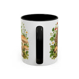 Hedgehog Mug, Mushroom Garden, Cute Watercolor Animal Coffee Cup, Hedgehog Lover Gift, 11oz 15oz Ceramic Accent Mug — 11oz / Black — back
