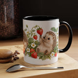 Hedgehog Mug, Strawberry Day, Cute Watercolor Animal Coffee Cup, Hedgehog Lover Gift, 11oz 15oz Ceramic Accent Mug — 11oz / Black — context-1