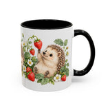 Hedgehog Mug, Strawberry Day, Cute Watercolor Animal Coffee Cup, Hedgehog Lover Gift, 11oz 15oz Ceramic Accent Mug — 11oz / Black — right