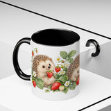 Hedgehog Mug, Strawberry Day, Cute Watercolor Animal Coffee Cup, Hedgehog Lover Gift, 11oz 15oz Ceramic Accent Mug — 11oz / Black — context-2