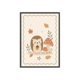 Hedgehog Mushrooms Framed Nursery Poster, Storybook Kids Room Wall Art, A4 A3 Size — Front view — Photo 1