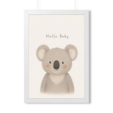 Hello Baby Koala Framed Nursery Poster — Storybook Wall Art — Kids Room Decor — Black Walnut White Frame — 16x24 20x30 — Front view — Photo 6