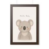 Hello Baby Koala Framed Nursery Poster — Storybook Wall Art — Kids Room Decor — Black Walnut White Frame — 16x24 20x30 — Front view — Photo 3