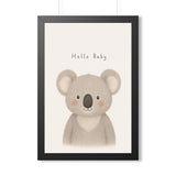 Hello Baby Koala Framed Nursery Poster — Storybook Wall Art — Kids Room Decor — Black Walnut White Frame — 16x24 20x30 — Front view — Photo 2