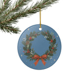 Holly Christmas Wreath Ceramic Ornament, Double Sided Round Christmas Decoration, Holiday Keepsake Gift — Product view — Photo 8