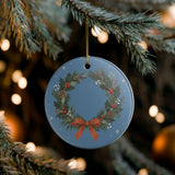 Holly Christmas Wreath Ceramic Ornament, Double Sided Round Christmas Decoration, Holiday Keepsake Gift — Lifestyle view — Photo 7