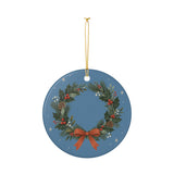 Holly Christmas Wreath Ceramic Ornament, Double Sided Round Christmas Decoration, Holiday Keepsake Gift — Product view — Photo 4