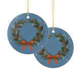 Holly Christmas Wreath Ceramic Ornament, Double Sided Round Christmas Decoration, Holiday Keepsake Gift — Product view — Photo 6