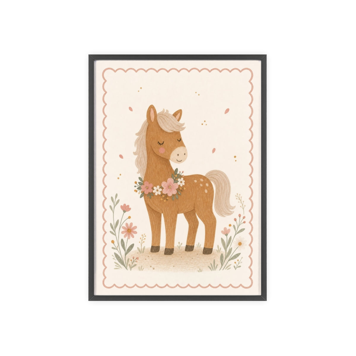 Horse Garland Framed Nursery Poster, Storybook Kids Room Wall Art, A4 A3 Size — Front view — Photo 1