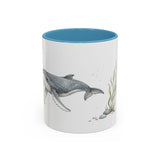 Humpback Whale Calf Accent Mug | Watercolor Nature Coffee Cup | 11oz 15oz Ocean Wildlife Gift — 11oz / Light Blue — front