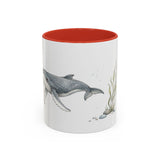 Humpback Whale Calf Accent Mug | Watercolor Nature Coffee Cup | 11oz 15oz Ocean Wildlife Gift — 11oz / Red — front