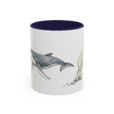 Humpback Whale Calf Accent Mug | Watercolor Nature Coffee Cup | 11oz 15oz Ocean Wildlife Gift — 11oz / Navy — front