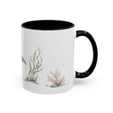 Humpback Whale Calf Accent Mug | Watercolor Nature Coffee Cup | 11oz 15oz Ocean Wildlife Gift — 11oz / Black — right