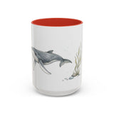 Humpback Whale Calf Accent Mug | Watercolor Nature Coffee Cup | 11oz 15oz Ocean Wildlife Gift — 15oz / Red — front
