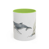 Humpback Whale Calf Accent Mug | Watercolor Nature Coffee Cup | 11oz 15oz Ocean Wildlife Gift — 11oz / Light Green — front