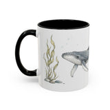 Humpback Whale Calf Accent Mug | Watercolor Nature Coffee Cup | 11oz 15oz Ocean Wildlife Gift — 11oz / Black — left
