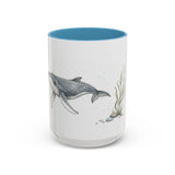 Humpback Whale Calf Accent Mug | Watercolor Nature Coffee Cup | 11oz 15oz Ocean Wildlife Gift — 15oz / Light Blue — front