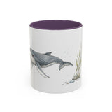 Humpback Whale Calf Accent Mug | Watercolor Nature Coffee Cup | 11oz 15oz Ocean Wildlife Gift — 11oz / Purple — front