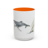Humpback Whale Calf Accent Mug | Watercolor Nature Coffee Cup | 11oz 15oz Ocean Wildlife Gift — 15oz / Orange — front