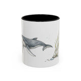 Humpback Whale Calf Accent Mug | Watercolor Nature Coffee Cup | 11oz 15oz Ocean Wildlife Gift — 11oz / Black — front