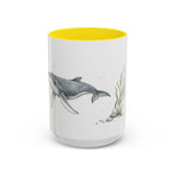 Humpback Whale Calf Accent Mug | Watercolor Nature Coffee Cup | 11oz 15oz Ocean Wildlife Gift — 15oz / Yellow — front