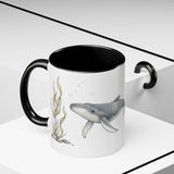 Humpback Whale Calf Accent Mug | Watercolor Nature Coffee Cup | 11oz 15oz Ocean Wildlife Gift — 11oz / Black — context-2