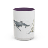 Humpback Whale Calf Accent Mug | Watercolor Nature Coffee Cup | 11oz 15oz Ocean Wildlife Gift — 15oz / Purple — front
