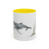 Humpback Whale Calf Accent Mug | Watercolor Nature Coffee Cup | 11oz 15oz Ocean Wildlife Gift — 11oz / Yellow — front
