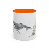 Humpback Whale Calf Accent Mug | Watercolor Nature Coffee Cup | 11oz 15oz Ocean Wildlife Gift — 11oz / Orange — front