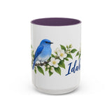 Idaho State Bird and Flower Mug, Watercolor Botanical Coffee Cup, Nature Lover Gift, 11oz 15oz Accent Mug — 15oz / Purple — front