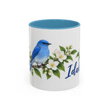 Idaho State Bird and Flower Mug, Watercolor Botanical Coffee Cup, Nature Lover Gift, 11oz 15oz Accent Mug — 11oz / Light Blue — front