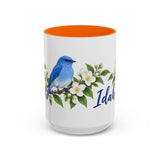 Idaho State Bird and Flower Mug, Watercolor Botanical Coffee Cup, Nature Lover Gift, 11oz 15oz Accent Mug — 15oz / Orange — front