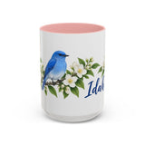 Idaho State Bird and Flower Mug, Watercolor Botanical Coffee Cup, Nature Lover Gift, 11oz 15oz Accent Mug — 15oz / Pink — front