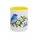 Idaho State Bird and Flower Mug, Watercolor Botanical Coffee Cup, Nature Lover Gift, 11oz 15oz Accent Mug — 11oz / Yellow — front