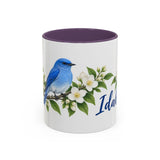 Idaho State Bird and Flower Mug, Watercolor Botanical Coffee Cup, Nature Lover Gift, 11oz 15oz Accent Mug — 11oz / Purple — front