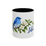 Idaho State Bird and Flower Mug, Watercolor Botanical Coffee Cup, Nature Lover Gift, 11oz 15oz Accent Mug — 11oz / Black — front