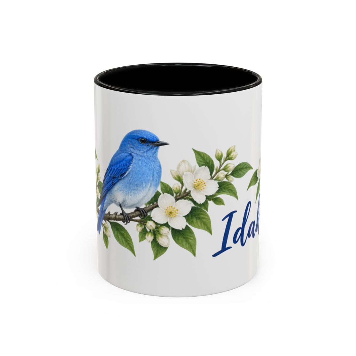 Idaho State Bird and Flower Mug, Watercolor Botanical Coffee Cup, Nature Lover Gift, 11oz 15oz Accent Mug — 11oz / Black — front