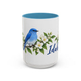 Idaho State Bird and Flower Mug, Watercolor Botanical Coffee Cup, Nature Lover Gift, 11oz 15oz Accent Mug — 15oz / Light Blue — front