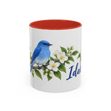 Idaho State Bird and Flower Mug, Watercolor Botanical Coffee Cup, Nature Lover Gift, 11oz 15oz Accent Mug — 11oz / Red — front